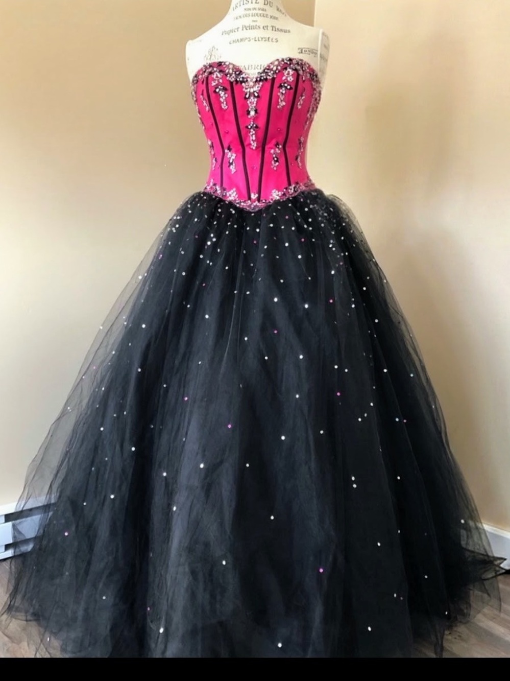 Ball Gown, Sequenced Satin Tulle, Pink & Black (size 9)